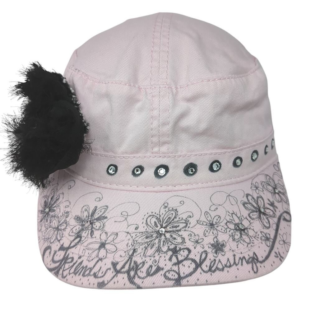 Friends Are Blessings Cadet Army Cap Pink One Size Adjustable Rhinestone Floral